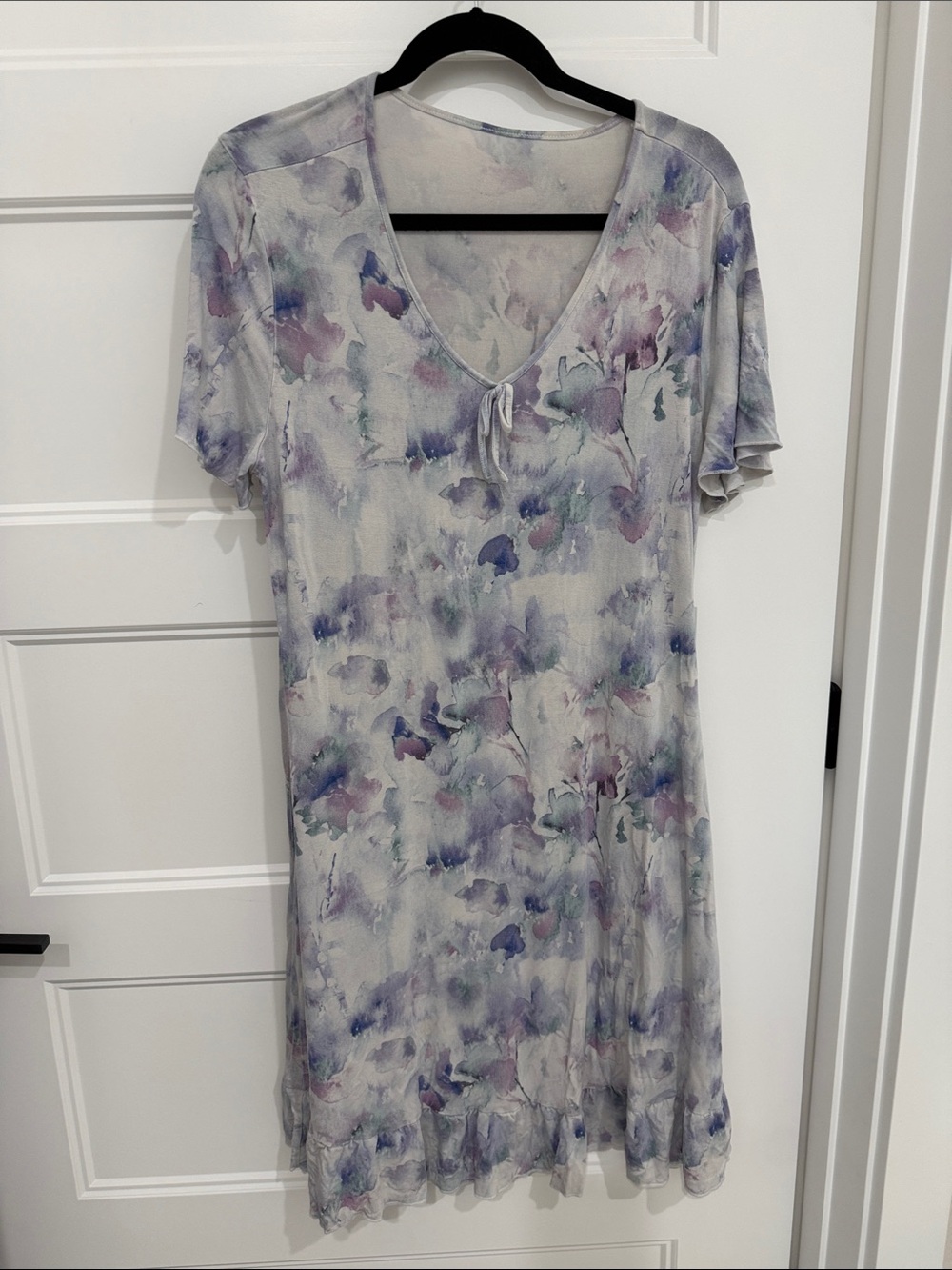Ruffled floral short sleeve Night dress with pockets